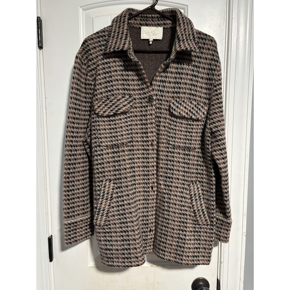 NAKED CASHMERE Logan Cashmere Medium Shacket Houndstooth Pattern